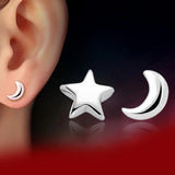 925 Silver Stars & Moon Wedding Stud Earrings Women Jewelry
