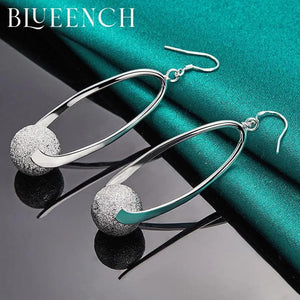 925 Sterling Silver Frosted Round Ball Earrings for Ladies