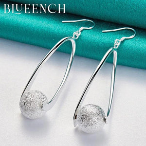 925 Sterling Silver Frosted Round Ball Earrings for Ladies