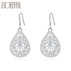 925 Silver Flower Drop Earrings Women Jewelry Wedding Gift