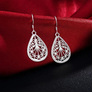 925 Silver Flower Drop Earrings Women Jewelry Wedding Gift