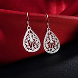 925 Silver Flower Drop Earrings Women Jewelry Wedding Gift