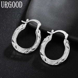 925 Silver 30mm Retro Hollow Hoop Earrings Wedding Jewelry Gift