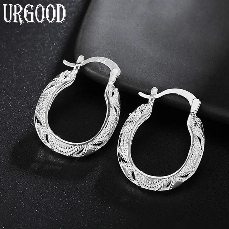 925 Silver 30mm Retro Hollow Hoop Earrings Wedding Jewelry Gift