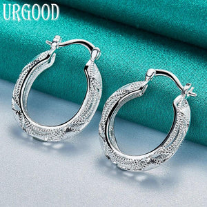 925 Silver 30mm Retro Hollow Hoop Earrings Wedding Jewelry Gift