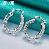 925 Silver 30mm Retro Hollow Hoop Earrings Wedding Jewelry Gift