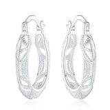 925 Silver 30mm Retro Hollow Hoop Earrings Wedding Jewelry Gift