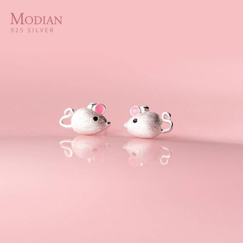 925 Sterling Silver Enamel Mouse Stud Earrings