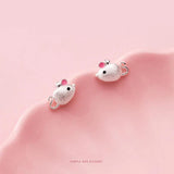 925 Sterling Silver Enamel Mouse Stud Earrings