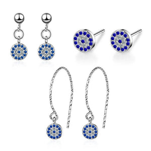 Karopel Evil Eye Earrings Silver Clear CZ Zircon Round Earrings