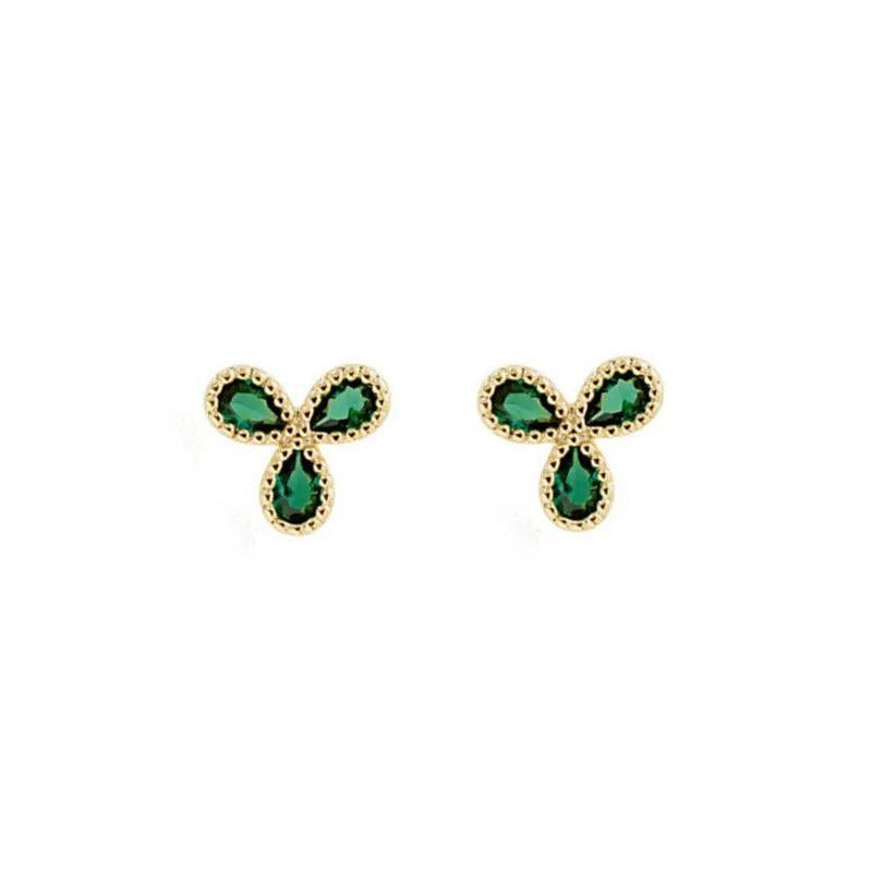 925 Silver Emerald Leaf Stud Earrings