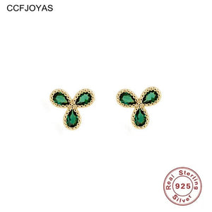 925 Silver Emerald Leaf Stud Earrings