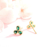 925 Silver Emerald Leaf Stud Earrings