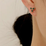 925 Silver Emerald Leaf Stud Earrings