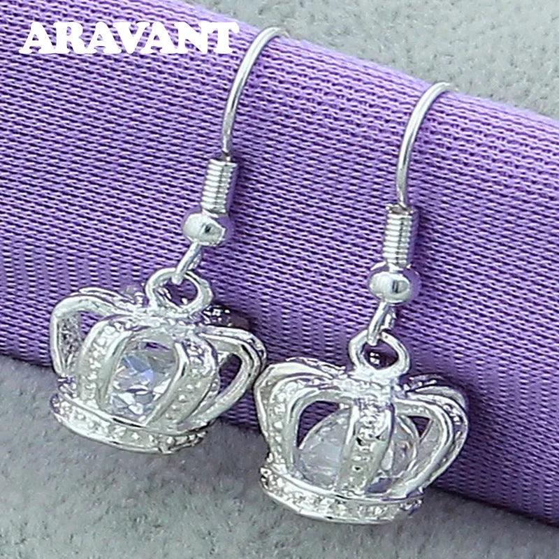 925 Silver Crystal Crown Earrings For Women Wedding Jewelry