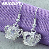 925 Silver Crystal Crown Earrings For Women Wedding Jewelry