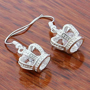 925 Silver Crystal Crown Earrings For Women Wedding Jewelry