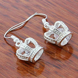 925 Silver Crystal Crown Earrings For Women Wedding Jewelry