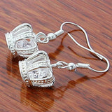 925 Silver Crystal Crown Earrings For Women Wedding Jewelry
