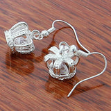 925 Silver Crystal Crown Earrings For Women Wedding Jewelry