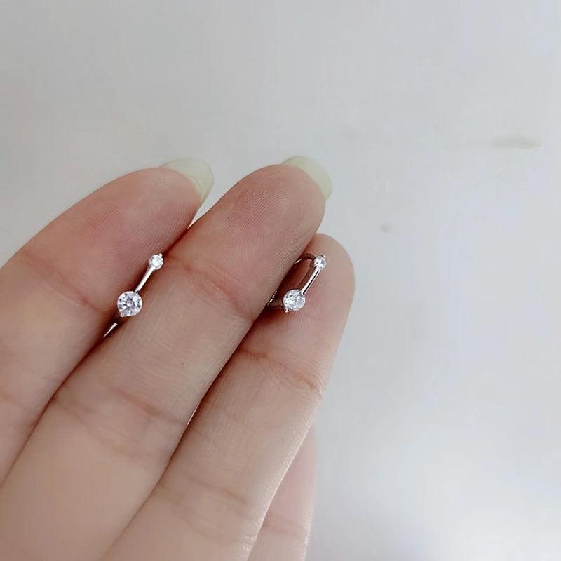 925 Silver Zirconia Small Hoop Earrings Women Sleeper Girls Office Jewelry