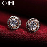 925 Silver Round Zircon Stud Earrings Women Wedding Charm