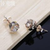 925 Silver Round Zircon Stud Earrings Women Wedding Charm