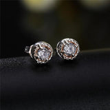 925 Silver Round Zircon Stud Earrings Women Wedding Charm