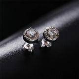 925 Silver Round Zircon Stud Earrings Women Wedding Charm