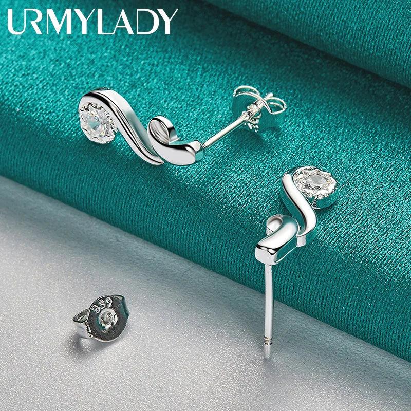 925 Silver Musical Note Zircon Earrings Charm Wedding Jewelry