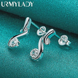 925 Silver Musical Note Zircon Earrings Charm Wedding Jewelry