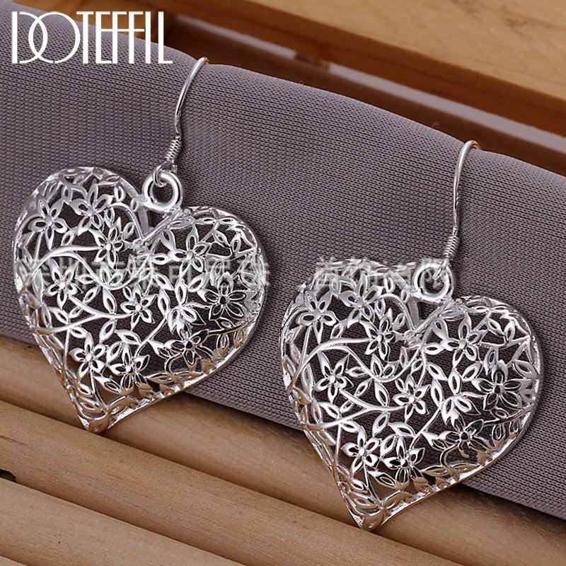 925 Silver Heart Flower Earrings Women Wedding Jewelry
