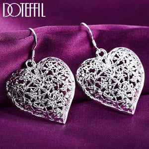 925 Silver Heart Flower Earrings Women Wedding Jewelry