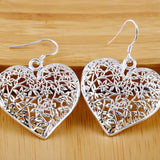 925 Silver Heart Flower Earrings Women Wedding Jewelry