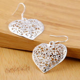 925 Silver Heart Flower Earrings Women Wedding Jewelry