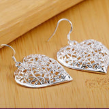 925 Silver Heart Flower Earrings Women Wedding Jewelry