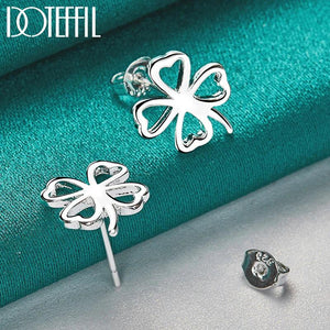925 Silver Four-Leaf Clover Stud Earrings Wedding Charm Jewelry
