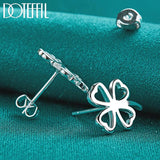 925 Silver Four-Leaf Clover Stud Earrings Wedding Charm Jewelry