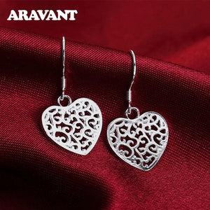 925 Silver Vintage Heart Drop Earrings Wedding Jewelry