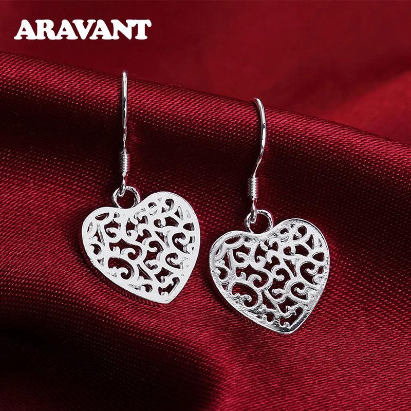 925 Silver Vintage Heart Drop Earrings Wedding Jewelry