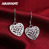 925 Silver Vintage Heart Drop Earrings Wedding Jewelry