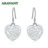 925 Silver Vintage Heart Drop Earrings Wedding Jewelry