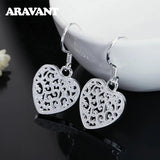 925 Silver Vintage Heart Drop Earrings Wedding Jewelry