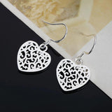 925 Silver Vintage Heart Drop Earrings Wedding Jewelry