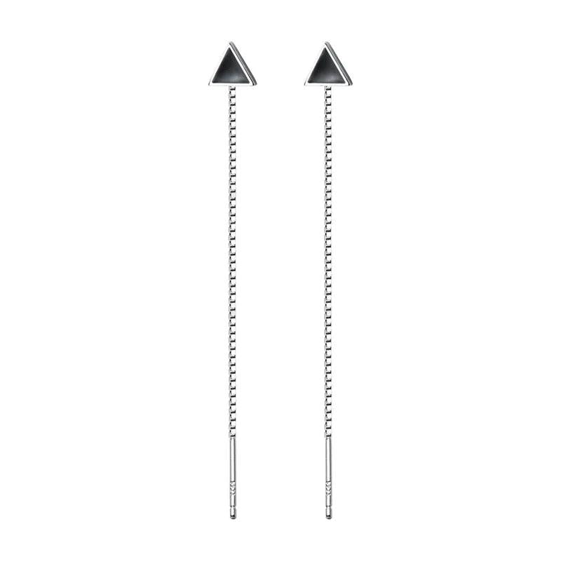 TrustDavis 925 Silver Triangle Linked Ear Line Earrings