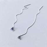 TrustDavis 925 Silver Triangle Linked Ear Line Earrings