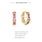 925 Silver Rose Red CZ Huggie Earrings 9mm Hoop