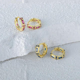 925 Silver Rose Red CZ Huggie Earrings 9mm Hoop