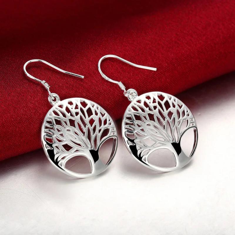 925 Silver Tree of Life Drop Earrings Wedding Jewelry
