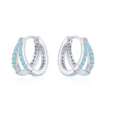 925 Silver Earrings Turquoise Zircon Double-row Hoops Women's Jewelry